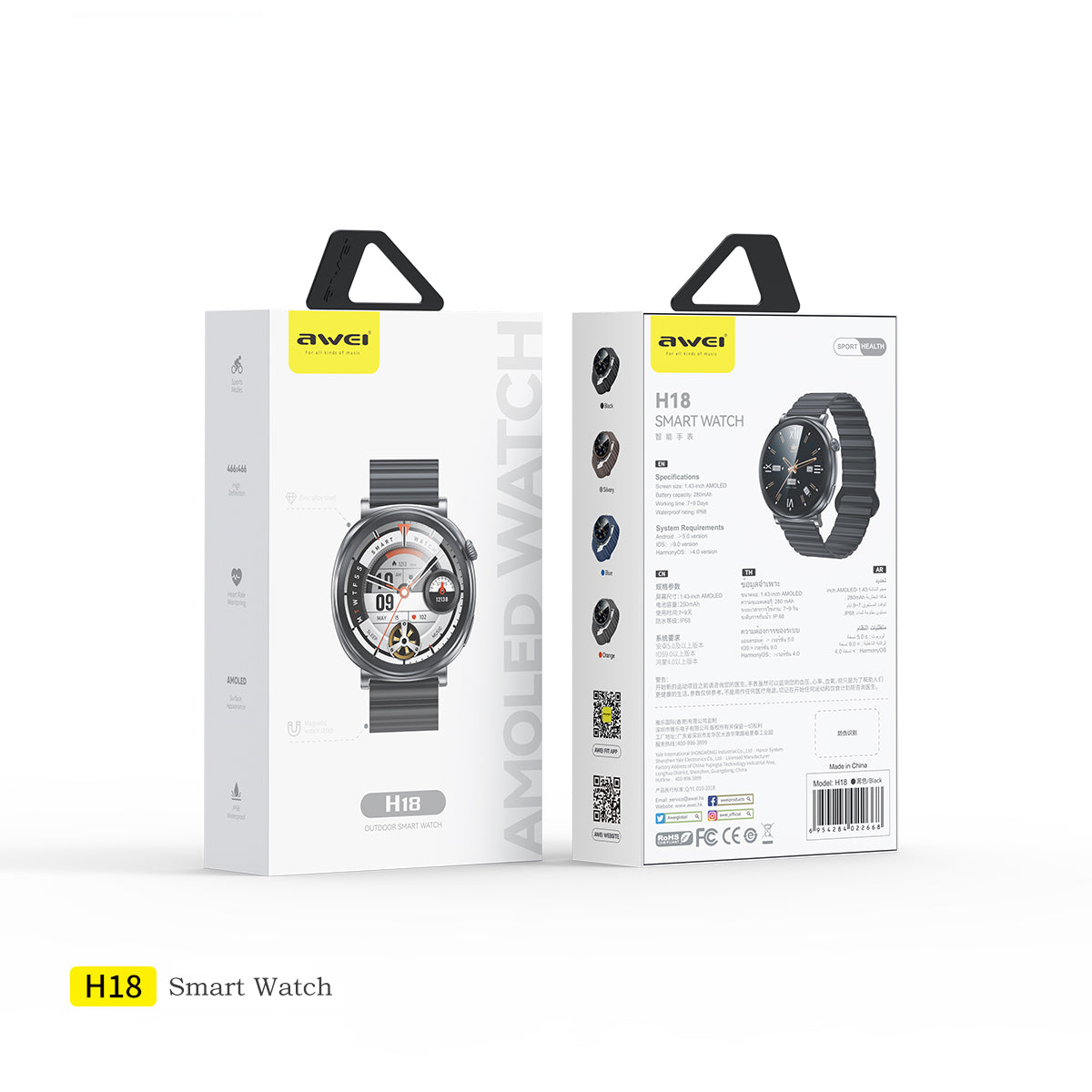 AWEI Series 18 手表（AMOLED显示屏，健康追踪，专业防水）