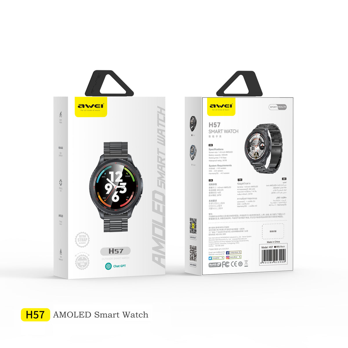 Awei H57智能手表（AMOLED，3ATM防水，AI功能）