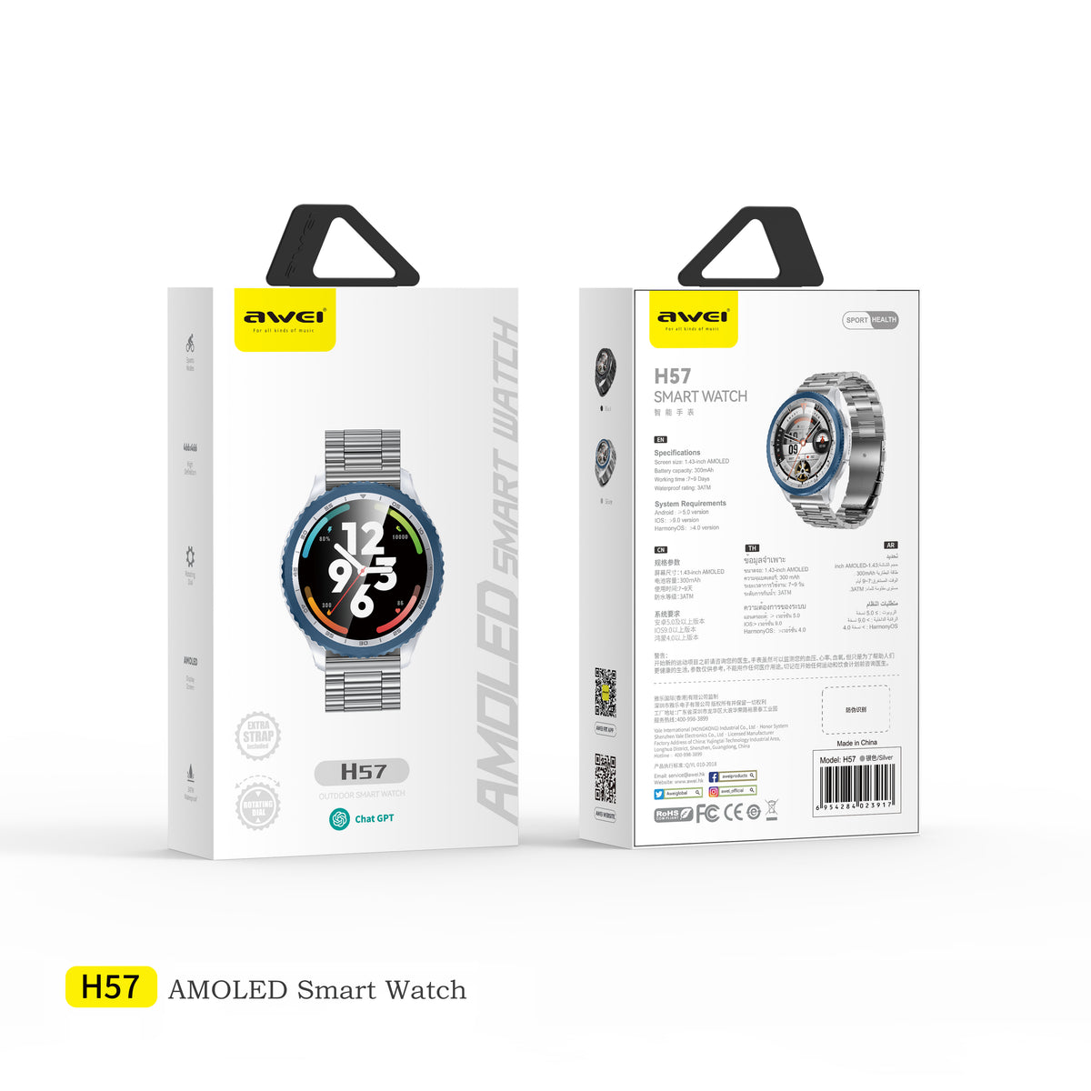 Awei H57智能手表（AMOLED，3ATM防水，AI功能）
