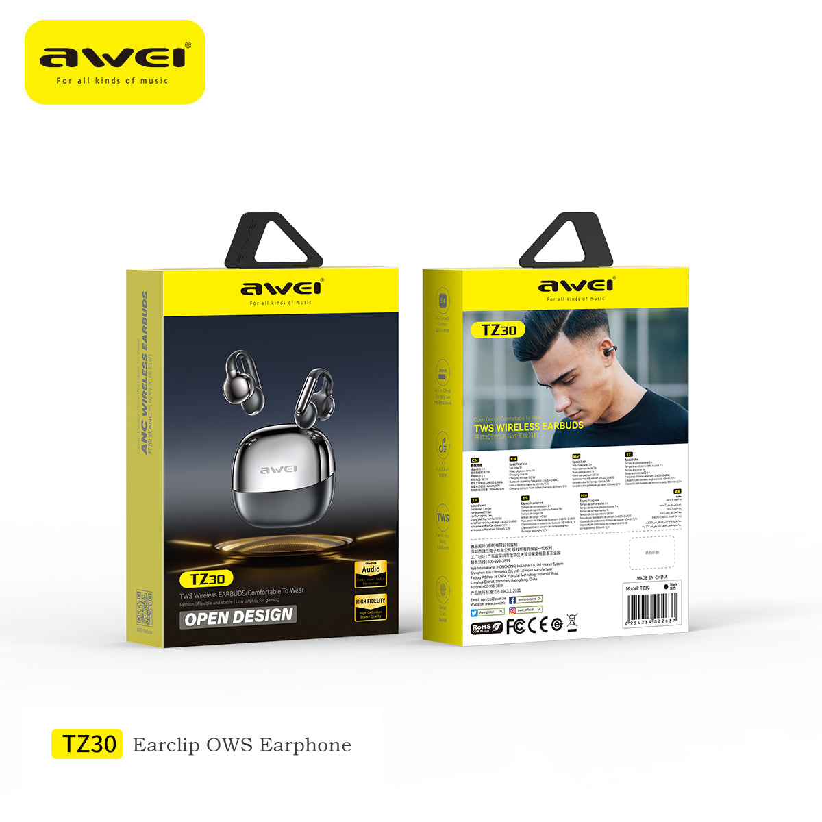 AWEI TZ30 耳机（OWS 设计，耳夹 2-MIc ENC）